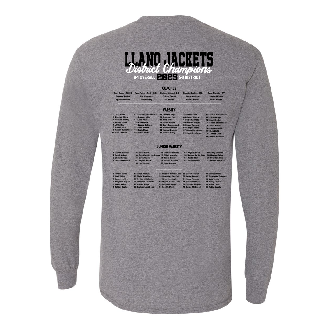 Llano Yellow Jackets 2025 Football District Champs Long Sleeve Cotton Shirt