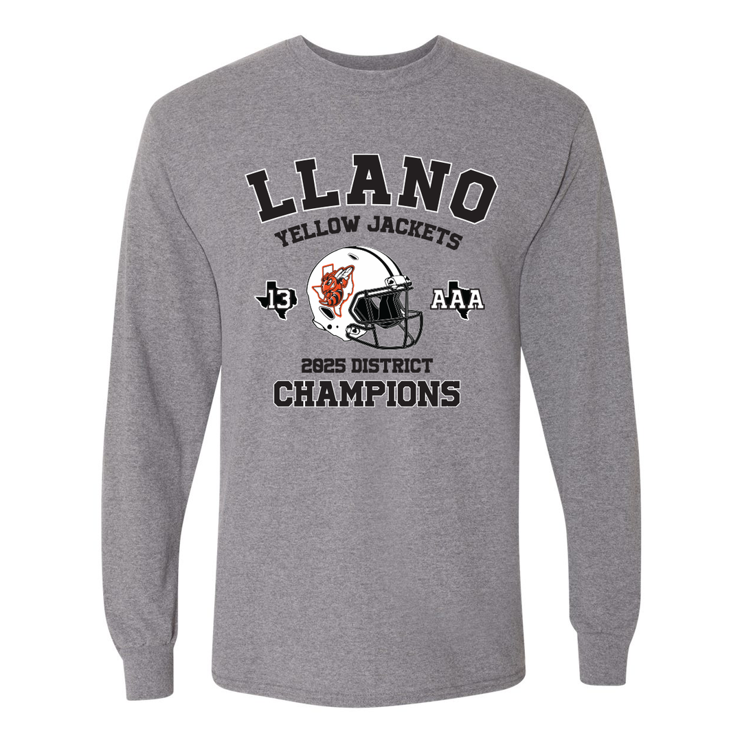Llano Yellow Jackets 2025 Football District Champs Long Sleeve Cotton Shirt