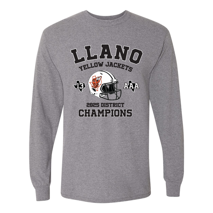 Llano Yellow Jackets 2025 Football District Champs Long Sleeve Cotton Shirt