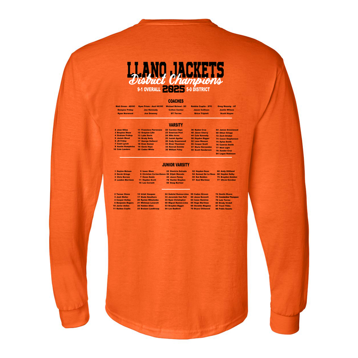 Llano Yellow Jackets 2025 Football District Champs Long Sleeve Cotton Shirt