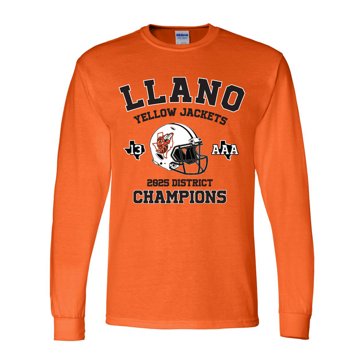 Llano Yellow Jackets 2025 Football District Champs Long Sleeve Cotton Shirt