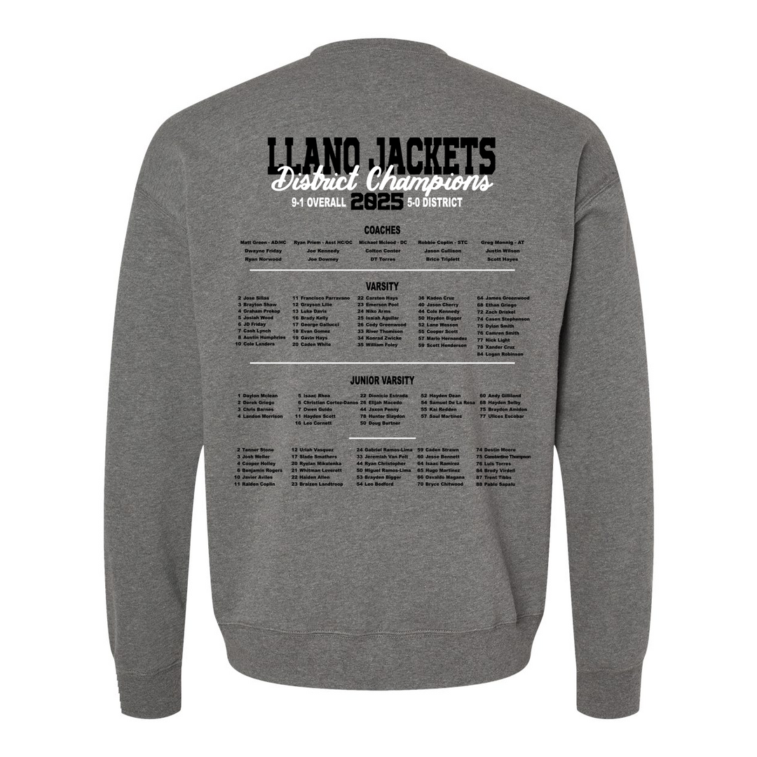 Llano Yellow Jackets 2025 Football District Champs Sponge Fleece Crewneck Sweatshirt
