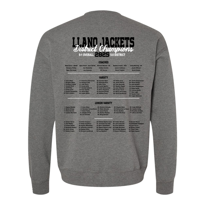 Llano Yellow Jackets 2025 Football District Champs Sponge Fleece Crewneck Sweatshirt