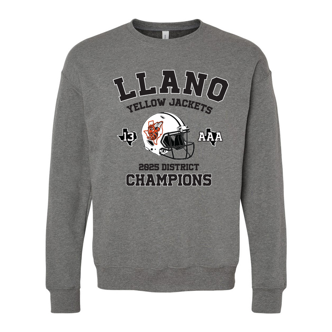 Llano Yellow Jackets 2025 Football District Champs Sponge Fleece Crewneck Sweatshirt