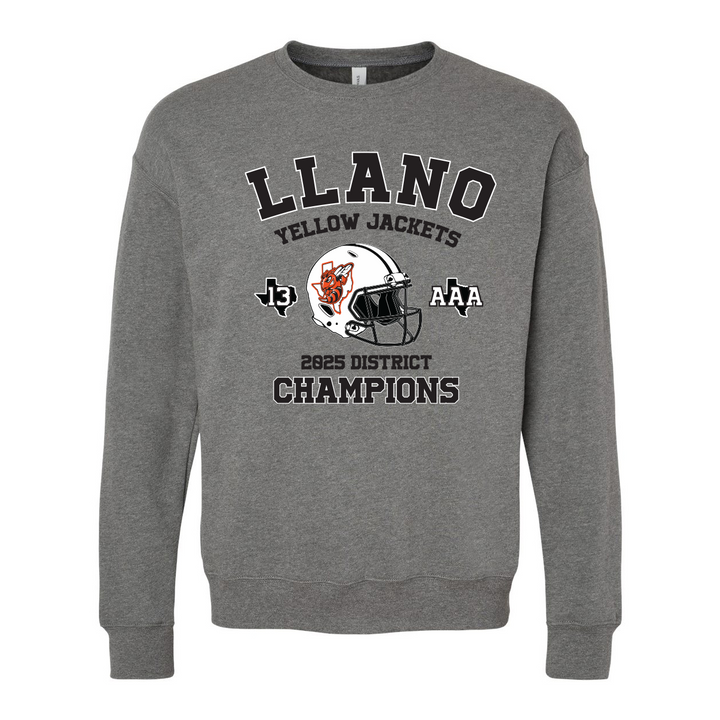 Llano Yellow Jackets 2025 Football District Champs Sponge Fleece Crewneck Sweatshirt
