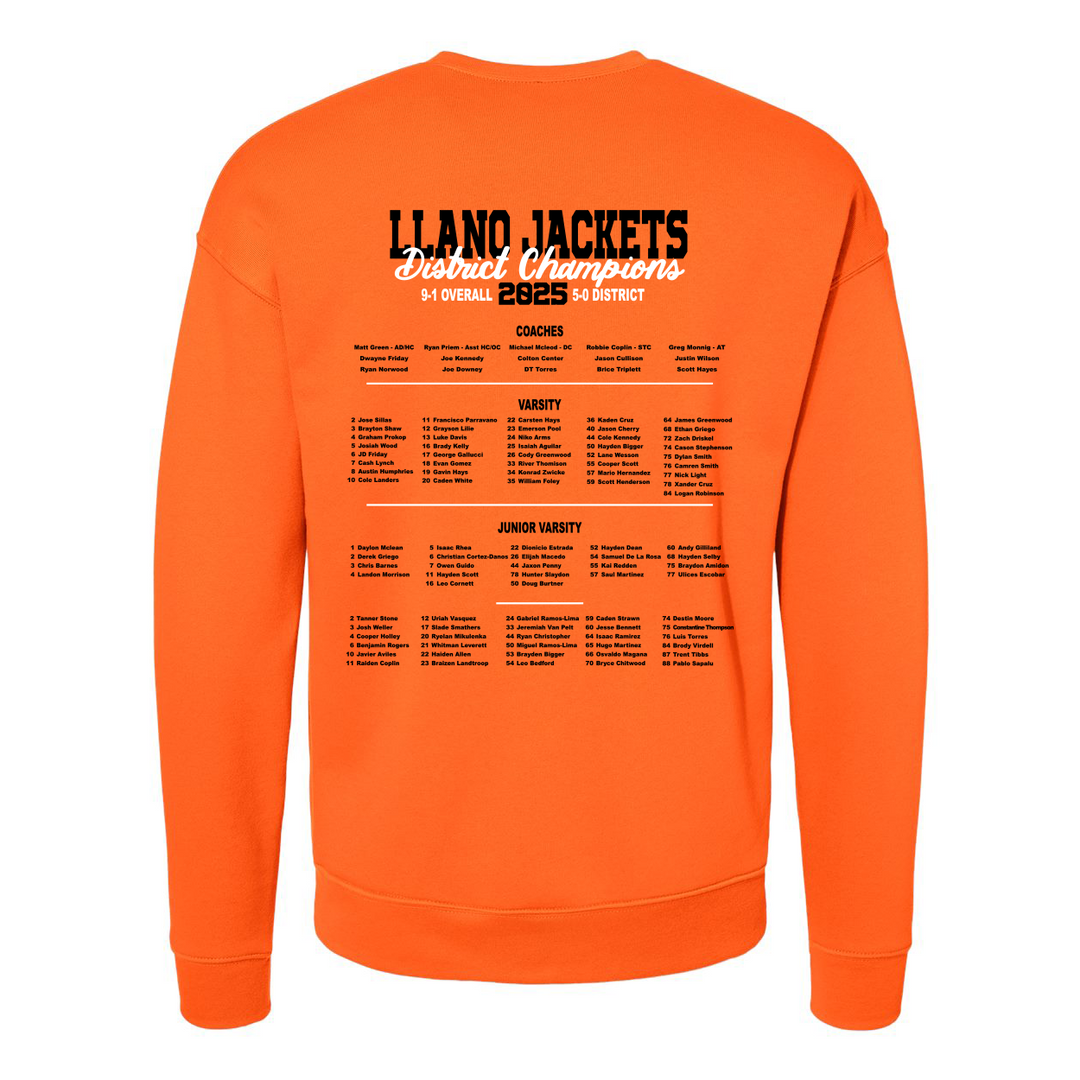Llano Yellow Jackets 2025 Football District Champs Sponge Fleece Crewneck Sweatshirt