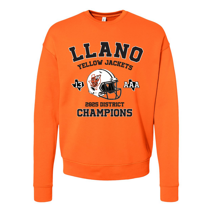 Llano Yellow Jackets 2025 Football District Champs Sponge Fleece Crewneck Sweatshirt
